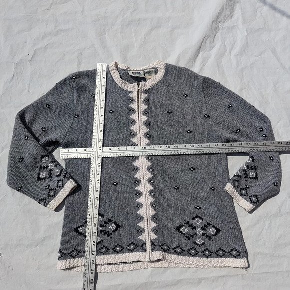 Vintage Northern Reflections Knit Cardigan Zip Up Sweater Grey White Black Small - Picture 3 of 7